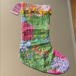 NWT Kantha Handcrafted Green Christmas Stocking